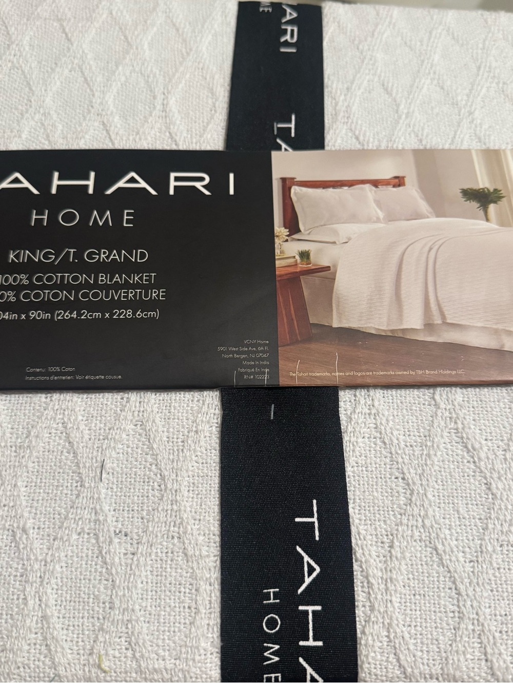 Tahari Home White Cotton King Blanket - Diamond Texture